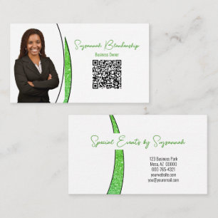 Green Sliver Faux Glitter Photo QR Professional  Business Card