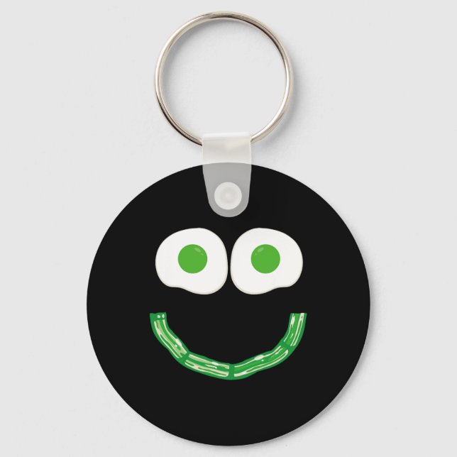 Green Smile Face Eggs And Con Ham Breakfast St Pat Keychain (Front)
