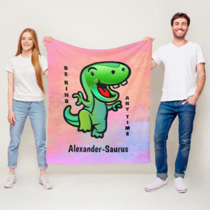 Green Smiling Dinosaur Be Kind Child Personalize Fleece Blanket