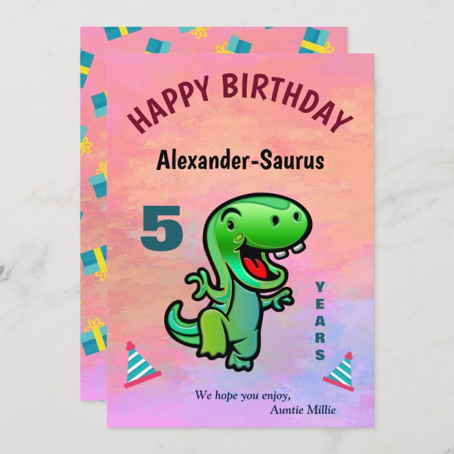 Green Smiling Dinosaur Child Birthday Personalize (Front/Back)