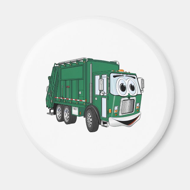 Green Smiling Garbage Truck Cartoon Magnet (Front)