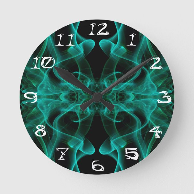 Green Smoke Symmetrical Minimalist Black Round Clock (Front)