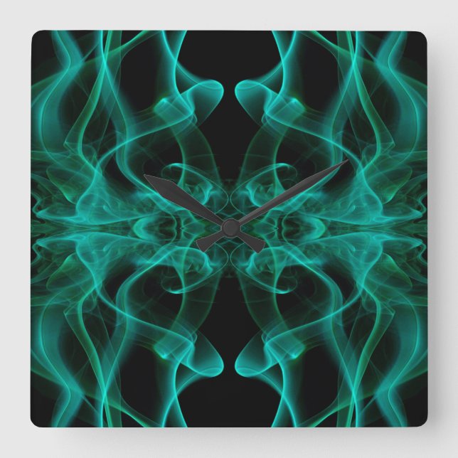 Green Smoke Symmetrical Minimalist Black Square Wall Clock (Front)