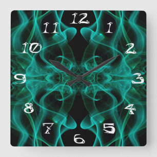 Green Smoke Symmetrical Minimalist Black Square Wall Clock