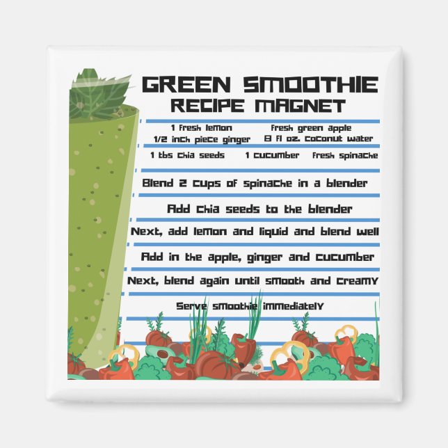 Green Smoothie Recipe Refrigerator Magnet  (Front)
