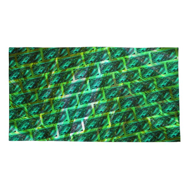 Green smudgy, scratched, grid or different brick pillowcase (Back-Left)