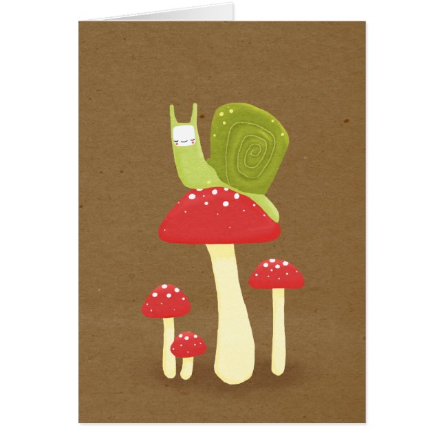 Green snail on red speckled mushrooms (Front)
