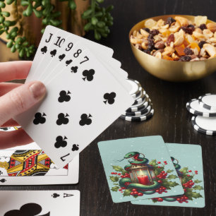Green Snake In Christmas Gift Box Black Background Playing Cards