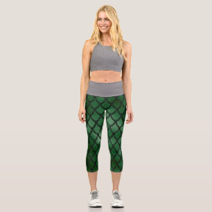 Green Snake Serpent Reptile Pattern Capri Leggings