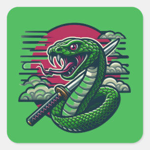 Green snake square sticker
