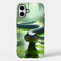 Green Snake Striking Swamp