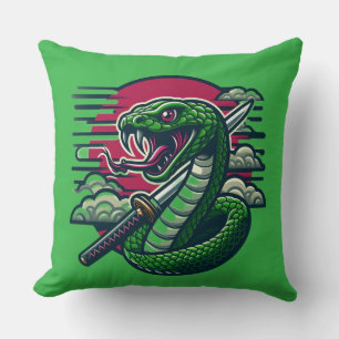 Green snake throw pillow