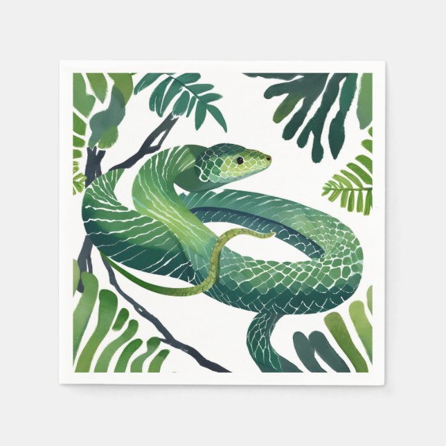 Green Snake | Year of the Snake Watercolor Napkin (Front)