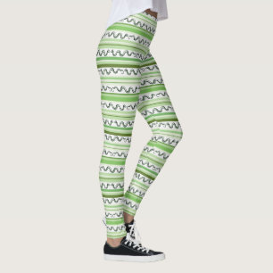 Green Snakes and Stripes Pattern Leggings