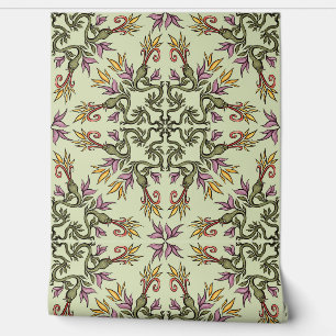 Green Snakes Floral Mandala Botanical Fantasy Art Wallpaper
