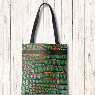 Green Snakeskin Pattern Modern Monogram Tote Bag