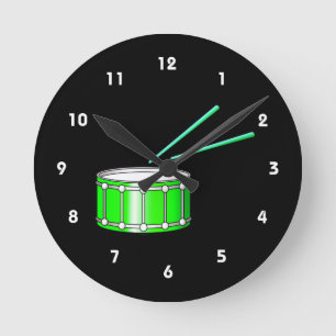 green snare graphic with sticks round clock