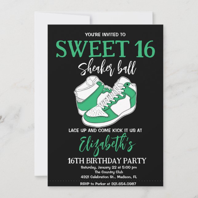 Green Sneaker Bash Birthday Party Invitation (Front)