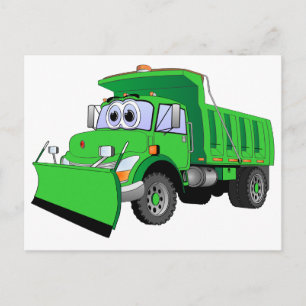 Green Snow Plow Cartoon Postcard