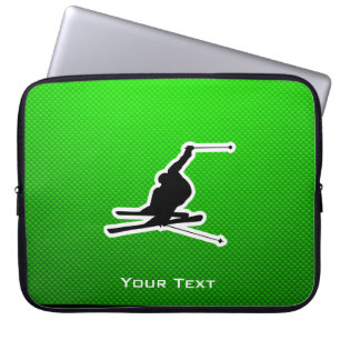Green Snow Skiing Laptop Sleeve