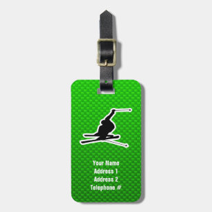 Green Snow Skiing Luggage Tag