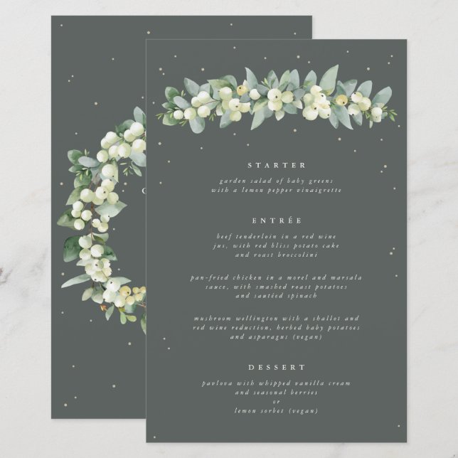 Green Snowberry+Eucalyptus 3 Course Wedding Menu (Front/Back)