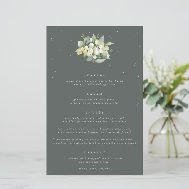 Green Snowberry+Eucalyptus 4 Course Wedding Menu (Standing Front)