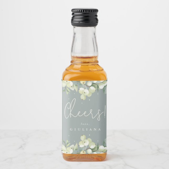 Green Snowberry+Eucalyptus Bachelorette Party Mini Liquor Bottle Label (Front)