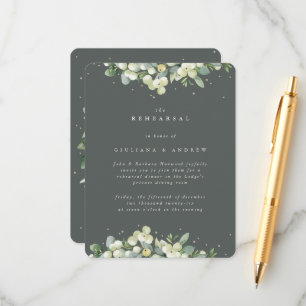 Green Snowberry+Eucalyptus Edged Wedding Rehearsal Enclosure Card
