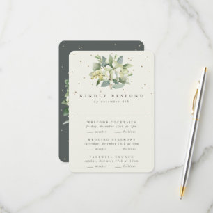 Green Snowberry+Eucalyptus Wedding Multi-Event RSVP Card