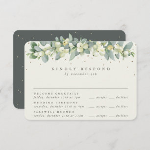 Green Snowberry+Eucalyptus Wedding Multi-Event RSVP Card