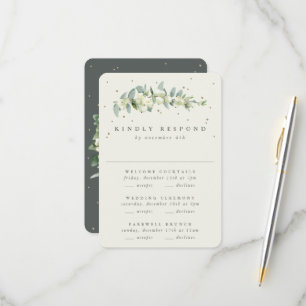 Green Snowberry+Eucalyptus Wedding Multi-Event RSVP Card