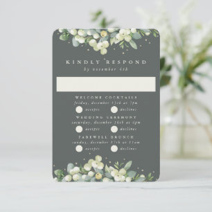 Green Snowberry+Eucalyptus Wedding Multi-Event RSVP Card