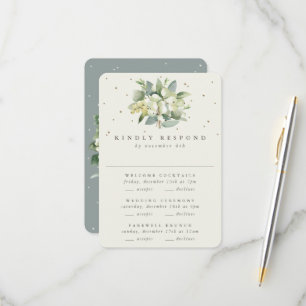 Green Snowberry+Eucalyptus Wedding Multi-Event RSVP Card