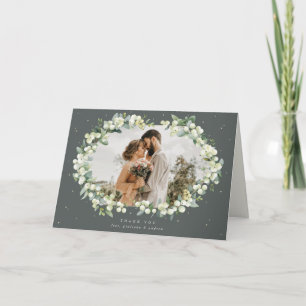 Green Snowberry+Eucalyptus Wedding Photo Thank You Card