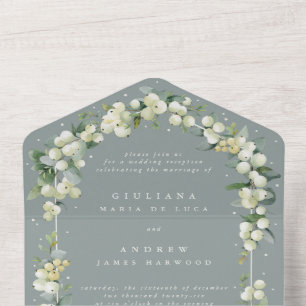Green Snowberry+Eucalyptus Wedding Reception Only All In One Invitation