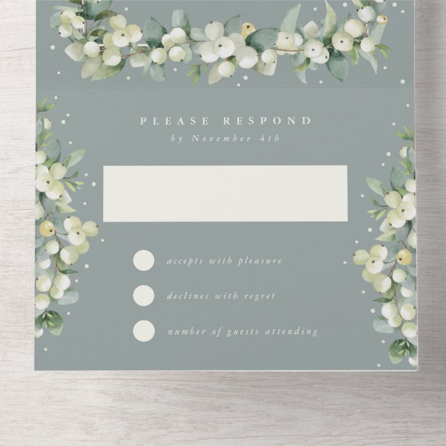 Green Snowberry+Eucalyptus Wedding Reception Only All In One Invitation (Inside Bottom)