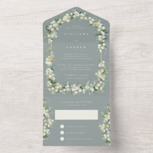 Green Snowberry+Eucalyptus Wedding Reception Only All In One Invitation
