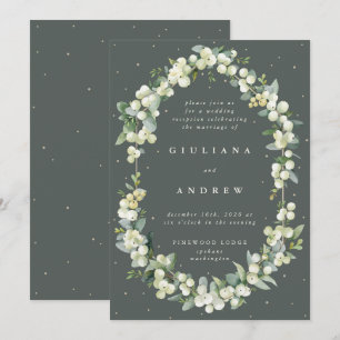 Green Snowberry+Eucalyptus Wedding Reception Only Invitation