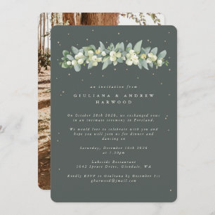 Green Snowberry+Eucalyptus Wedding Reception Photo Invitation