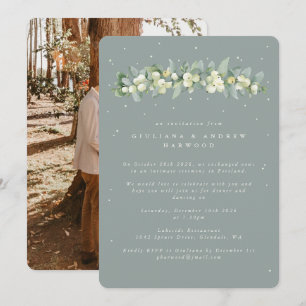Green Snowberry+Eucalyptus Wedding Reception Photo Invitation