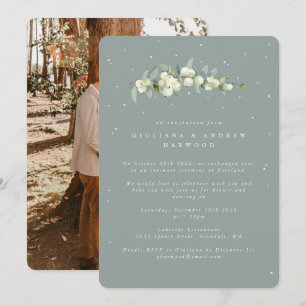 Green Snowberry+Eucalyptus Wedding Reception Photo Invitation