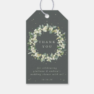 Green Snowberry+Eucalyptus Wedding Shower Thanks Gift Tags