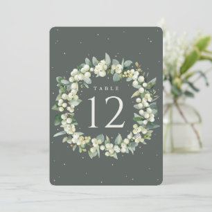 Green Snowberry+Eucalyptus Wedding Table Number