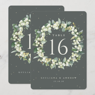 Green Snowberry+Eucalyptus Wedding Table Number