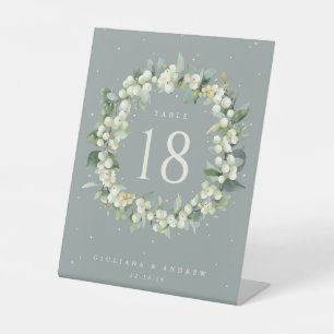 Green Snowberry+Eucalyptus Wedding Table Number Pedestal Sign