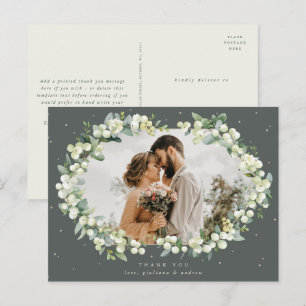 Green Snowberry+Eucalyptus Wedding Thank You Photo Postcard