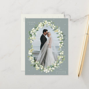 Green Snowberry+Eucalyptus Wedding Thank You Photo Postcard