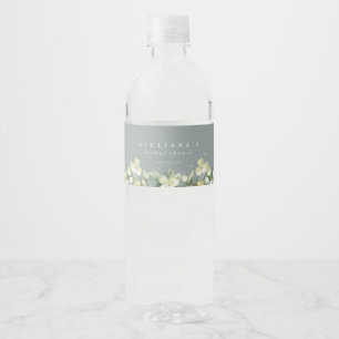 Green Snowberry+Eucalyptus Winter Bridal Shower Water Bottle Label