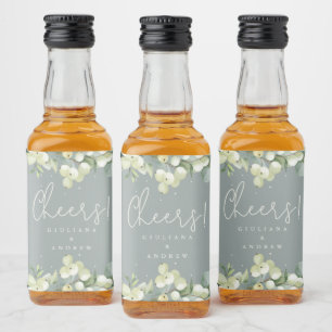 Green Snowberry+Eucalyptus Winter Wedding Mini Liquor Bottle Label